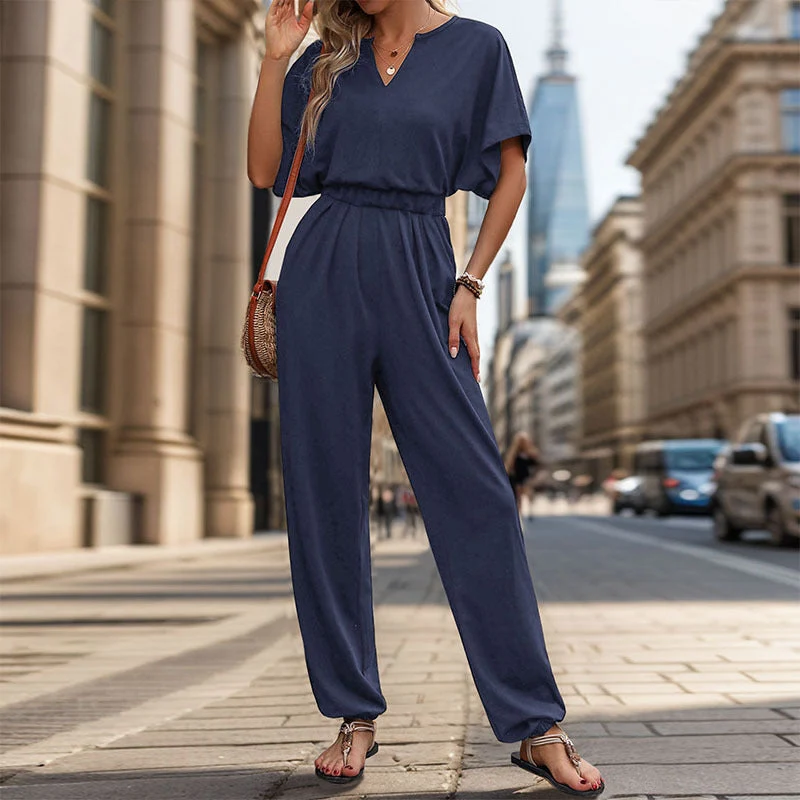 Damen lässiger Jumpsuit mit eleganter Drapierung und Taillierung
