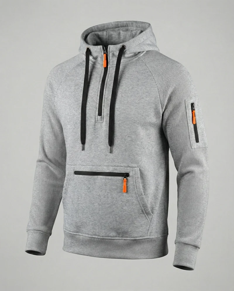 Herren sportlicher Hoodie mit praktischen Reißverschlusstaschen und verstellbarem Kapuzenzug