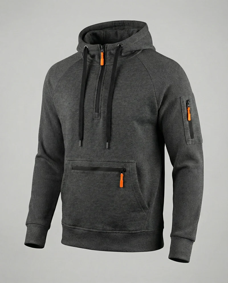 Herren sportlicher Hoodie mit praktischen Reißverschlusstaschen und verstellbarem Kapuzenzug