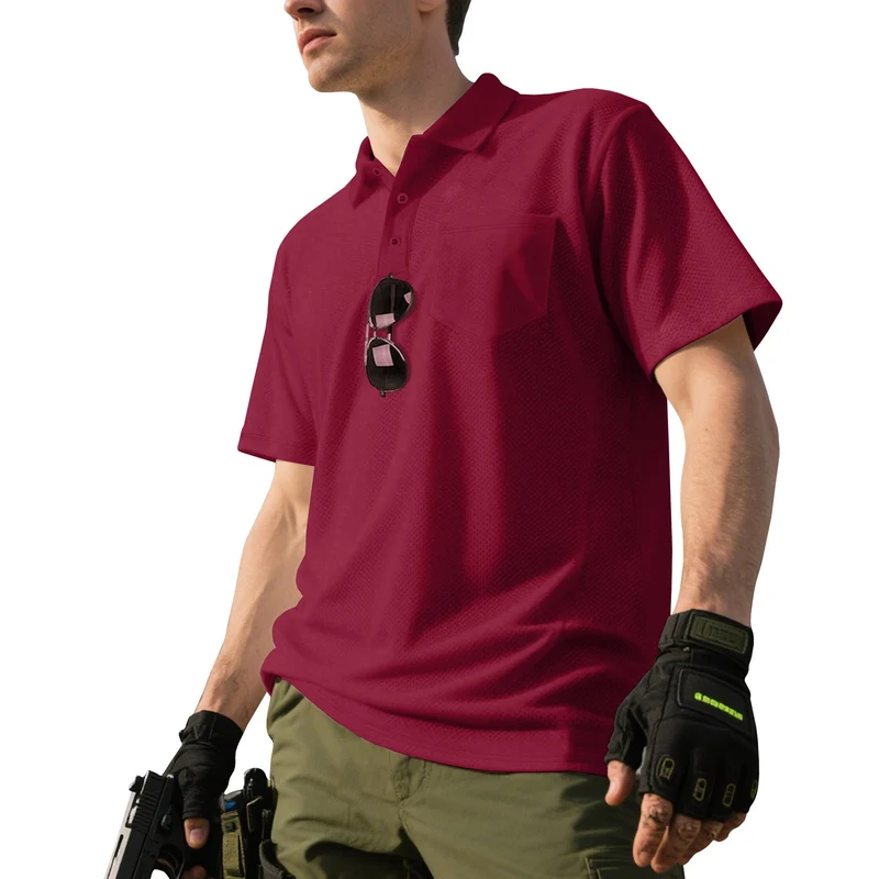 Herren funktionelles Kurzarm-Poloshirt mit Brusttasche, eingearbeiteter Stiftlasche und mikroperforierter Belüftung