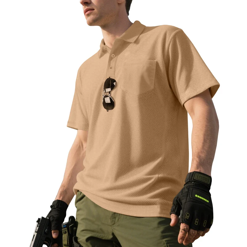 Herren funktionelles Kurzarm-Poloshirt mit Brusttasche, eingearbeiteter Stiftlasche und mikroperforierter Belüftung