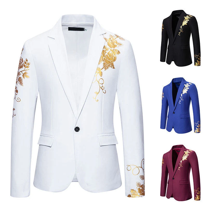 Herren eleganter Blazer mit floralem Goldmuster
