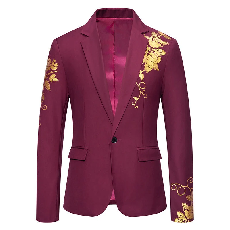 Herren eleganter Blazer mit floralem Goldmuster