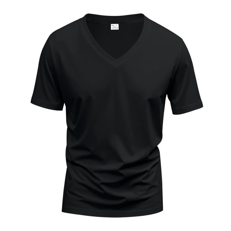 Herren klassisches V-Ausschnitt T-Shirt aus feinem Baumwolljersey mit verstärktem Nackenband und Doppelnaht Nord Taschen