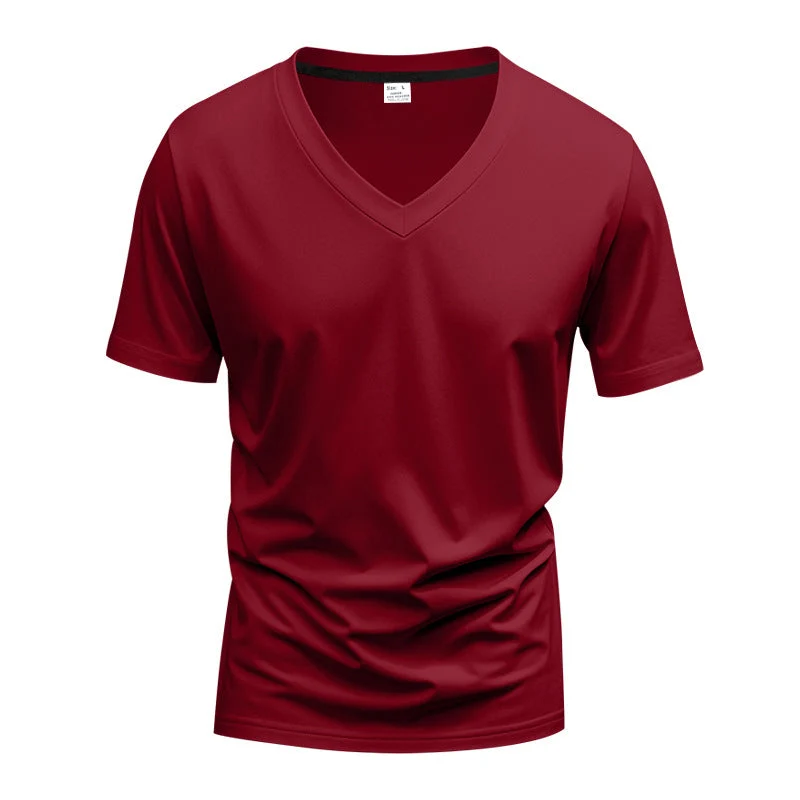 Herren klassisches V-Ausschnitt T-Shirt aus feinem Baumwolljersey mit verstärktem Nackenband und Doppelnaht Nord Taschen