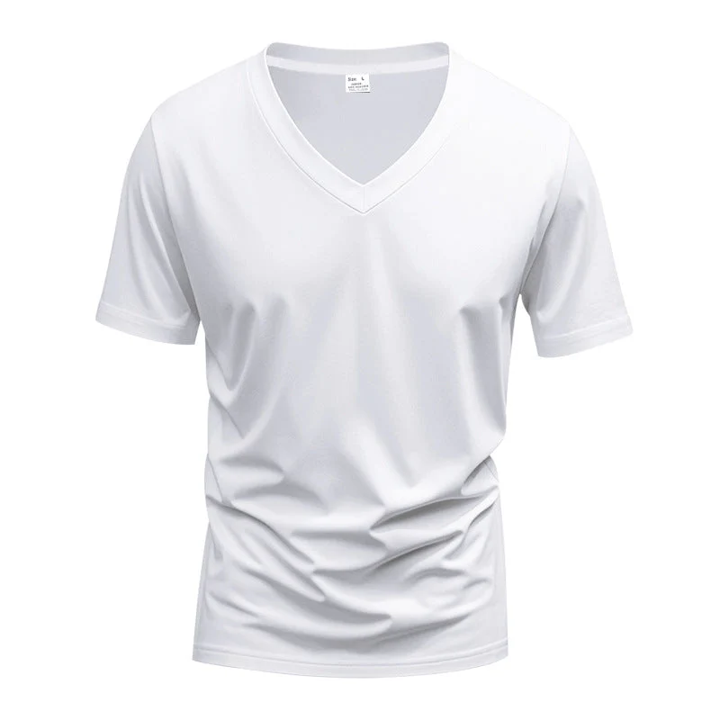 Herren klassisches V-Ausschnitt T-Shirt aus feinem Baumwolljersey mit verstärktem Nackenband und Doppelnaht Nord Taschen