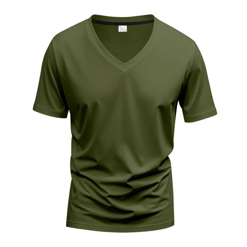 Herren klassisches V-Ausschnitt T-Shirt aus feinem Baumwolljersey mit verstärktem Nackenband und Doppelnaht Nord Taschen