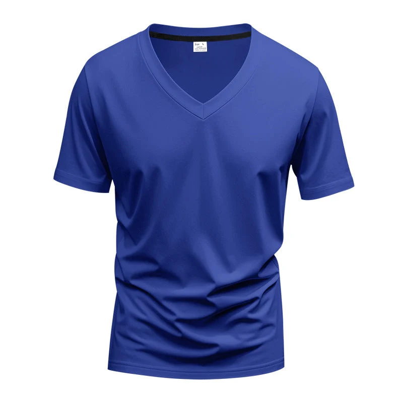 Herren klassisches V-Ausschnitt T-Shirt aus feinem Baumwolljersey mit verstärktem Nackenband und Doppelnaht Nord Taschen