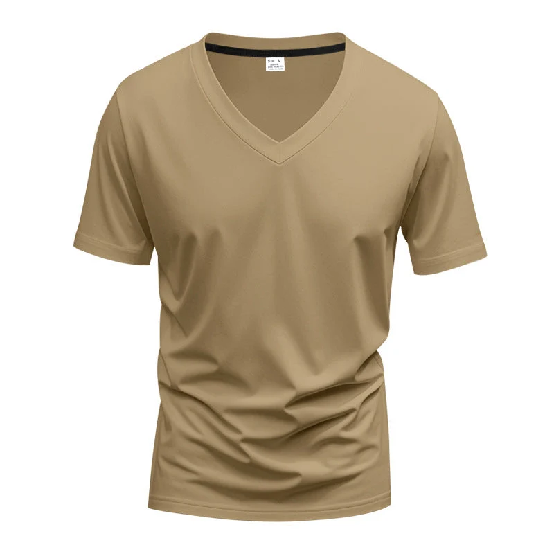Herren klassisches V-Ausschnitt T-Shirt aus feinem Baumwolljersey mit verstärktem Nackenband und Doppelnaht Nord Taschen