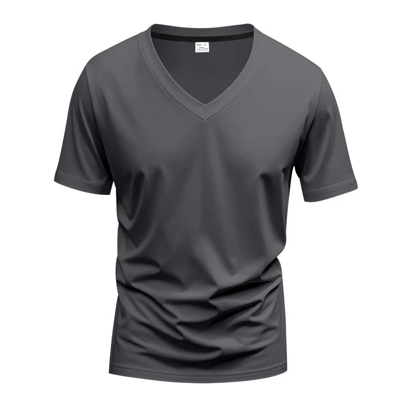 Herren klassisches V-Ausschnitt T-Shirt aus feinem Baumwolljersey mit verstärktem Nackenband und Doppelnaht Nord Taschen