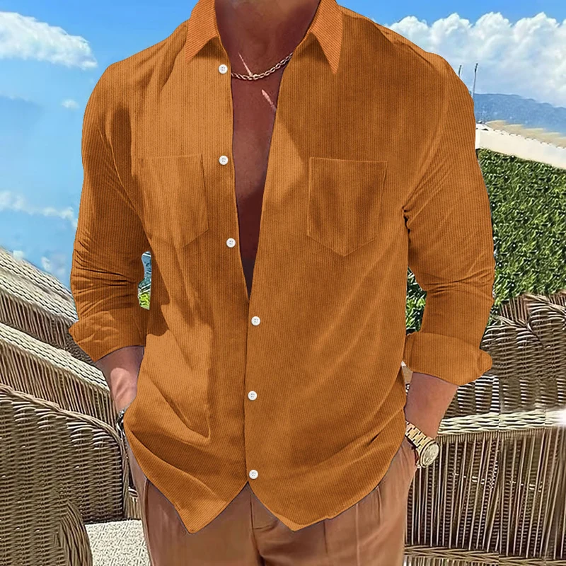 Herren Strukturierte Hemdbluse mit Brusttaschen und umschlagbaren Ärmeln