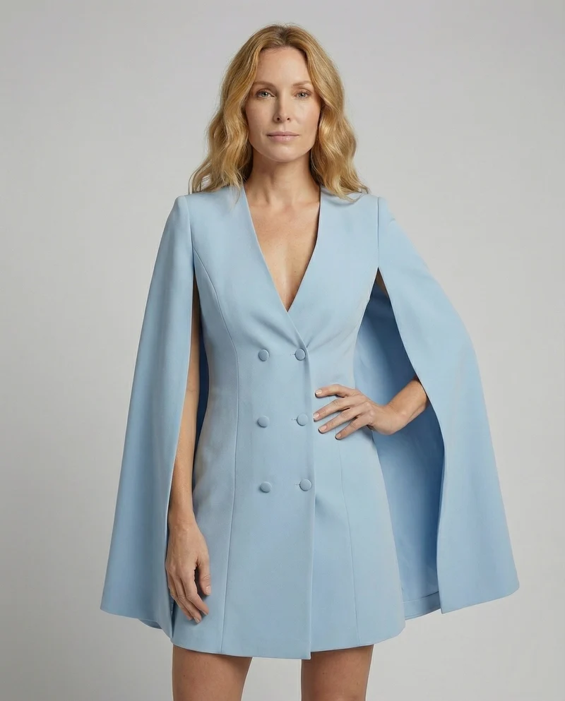 Damen tailliertes Cape-Blazerkleid mit V-Ausschnitt