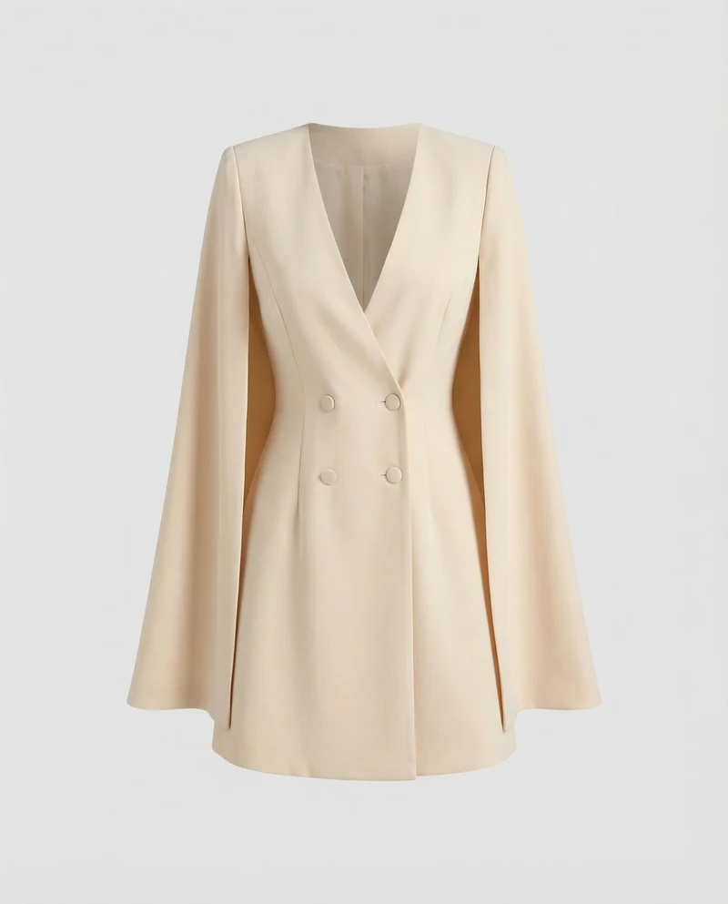 Damen tailliertes Cape-Blazerkleid mit V-Ausschnitt