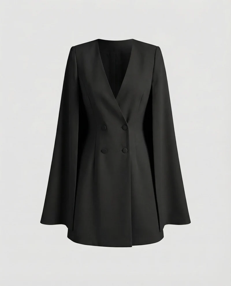 Damen tailliertes Cape-Blazerkleid mit V-Ausschnitt