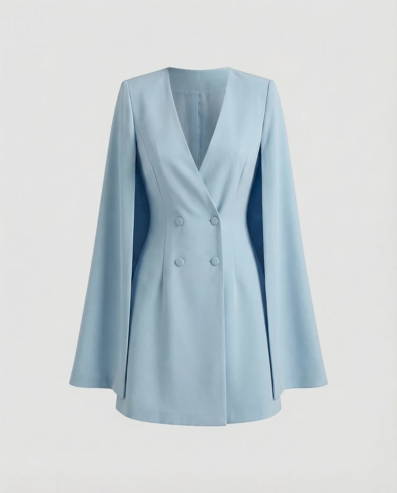 Damen tailliertes Cape-Blazerkleid mit V-Ausschnitt