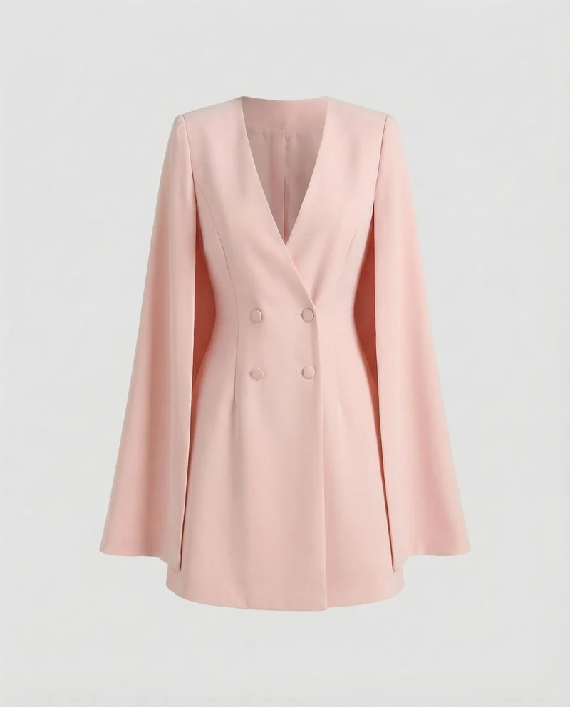 Damen tailliertes Cape-Blazerkleid mit V-Ausschnitt