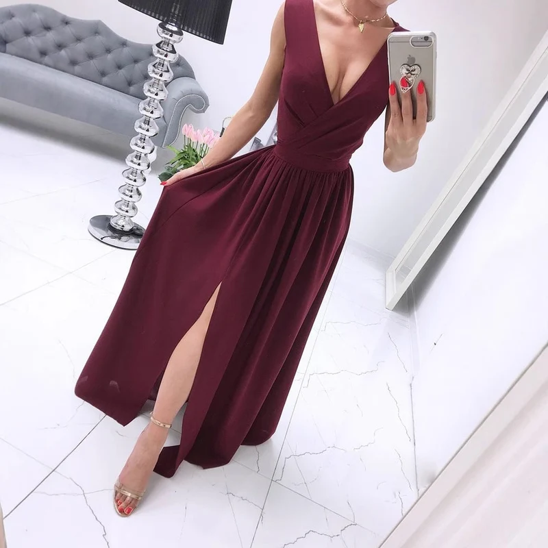 Damen Elegantes Maxikleid mit raffiniertem Wickeldesign und fließendem Stoff