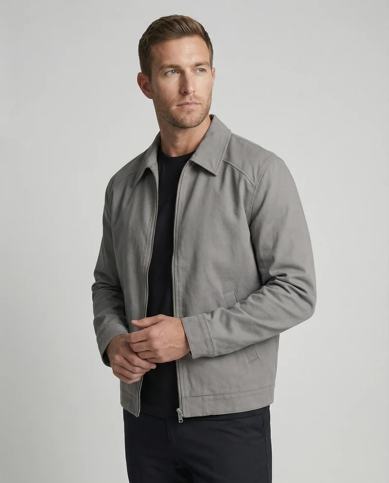 Herren kastige Zip-Jacke mit Hemdkragen und minimalistischen Teilungsnähten