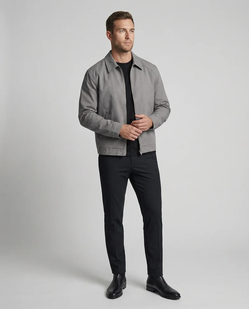 Herren kastige Zip-Jacke mit Hemdkragen und minimalistischen Teilungsnähten