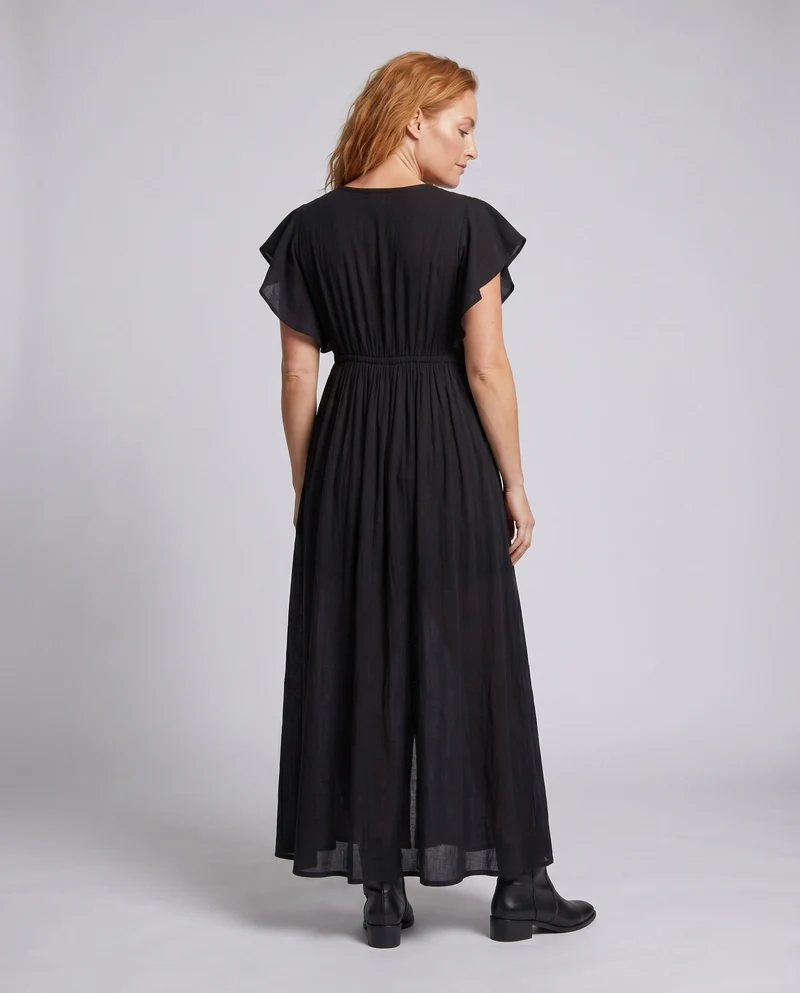 Damen Maxikleid mit tiefem V-Ausschnitt und elastischem Bund