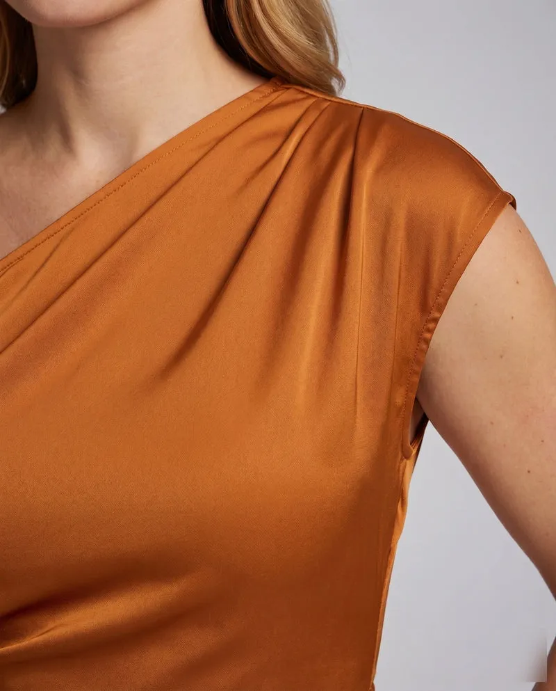 Damen Satinabendkleid Einschulter-Design Tailliert Wickelschlitz