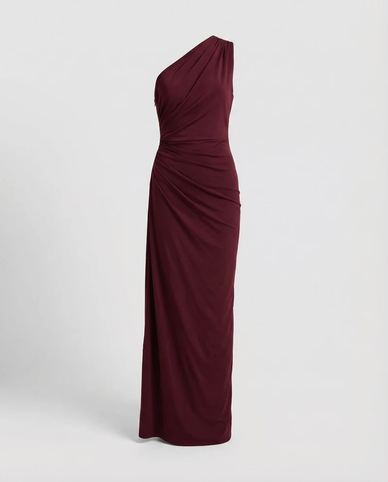 Damen Satinabendkleid Einschulter-Design Tailliert Wickelschlitz