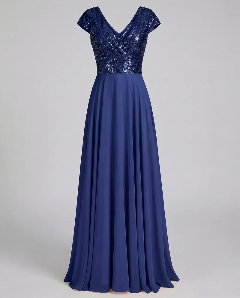 Damen Abendkleid Satin-Optik Kappenärmel Mieder