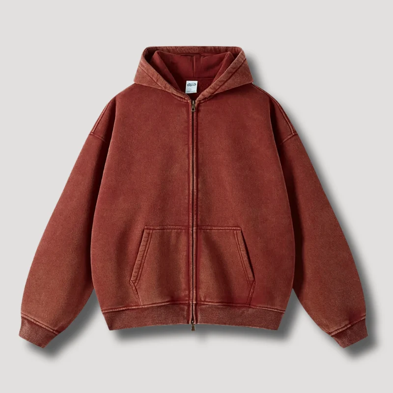 Übergroßer Kapuzenpullover mit Reißverschluss und Angeschnittener Kapuze