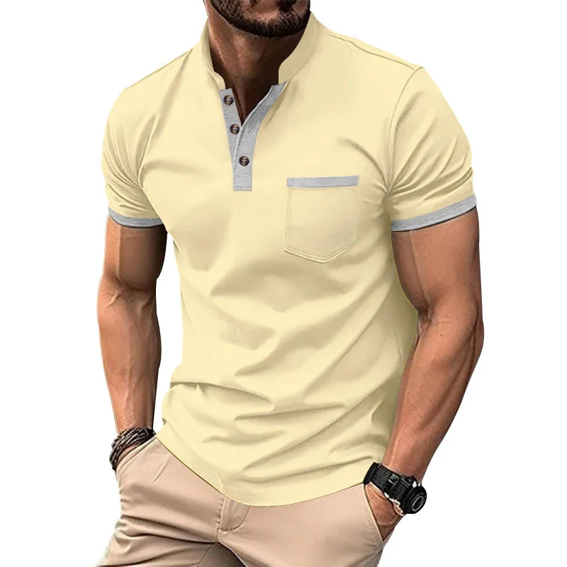 Herren Kurzarm-Henley-T-Shirt mit Button-Down-Kragen und Brusttasche Nord Taschen