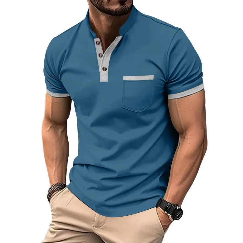 Herren Kurzarm-Henley-T-Shirt mit Button-Down-Kragen und Brusttasche Nord Taschen
