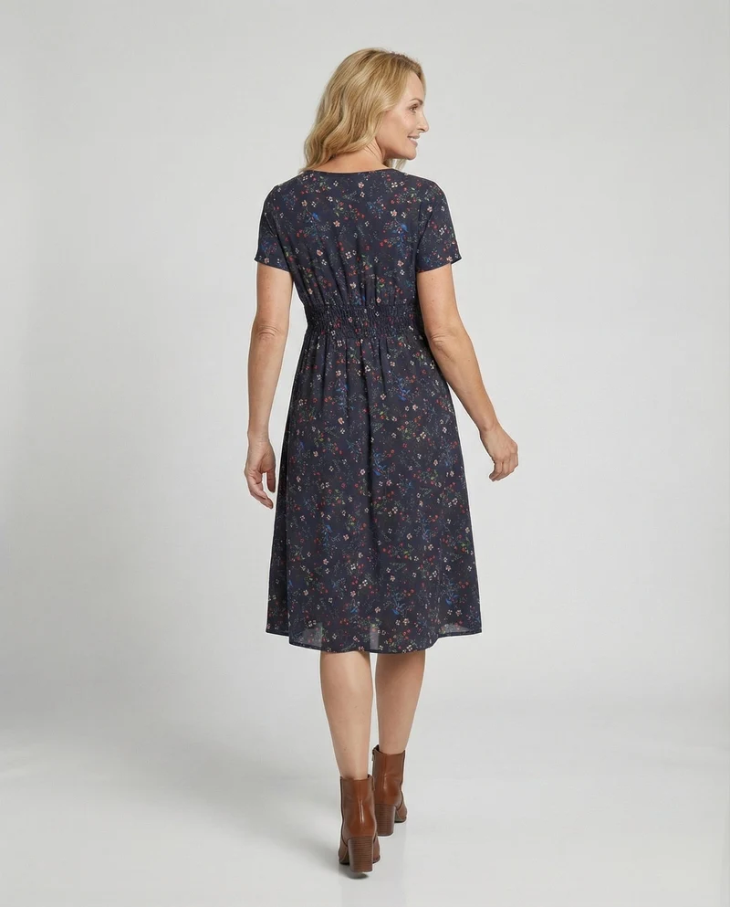 Damen Midikleid gesmokte Taille