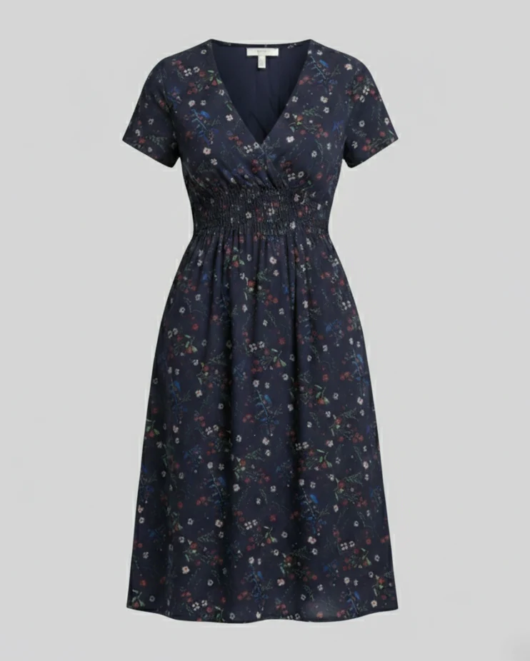 Damen Midikleid gesmokte Taille