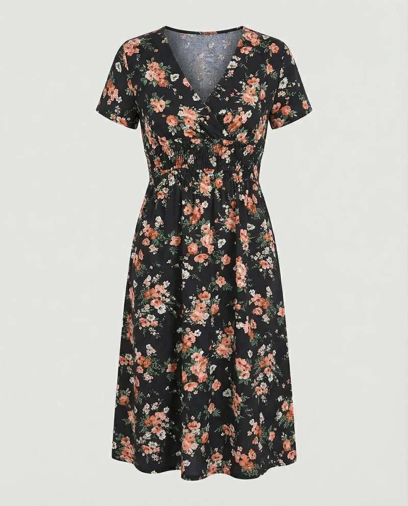 Damen Midikleid gesmokte Taille