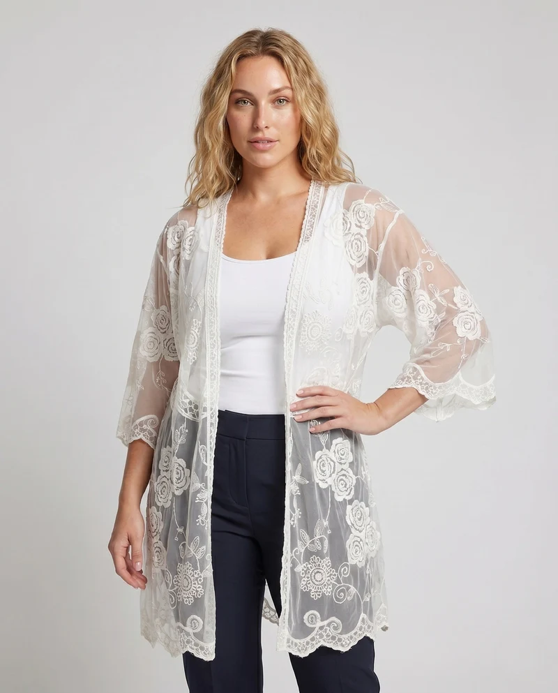 Damen Luftige Spitzenjacke