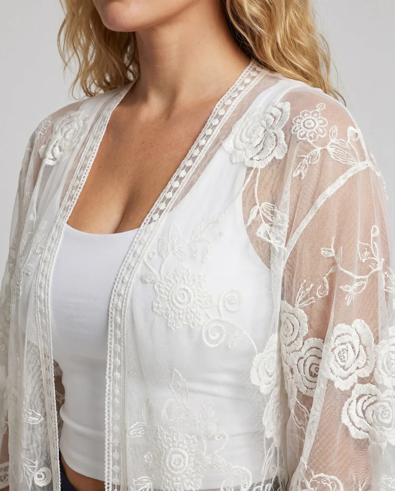 Damen Luftige Spitzenjacke