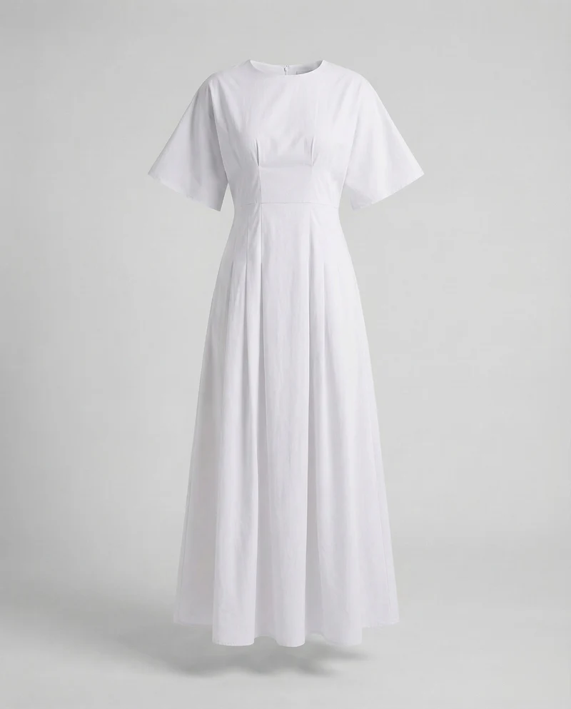Damen Baumwoll-Poplin-Maxikleid Unterbrustnaht
