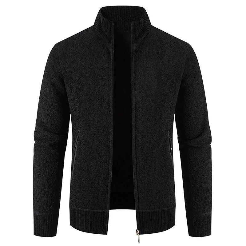Herren elegante Strickjacke mit hohem Kragen und praktischen Reißverschlusstaschen
