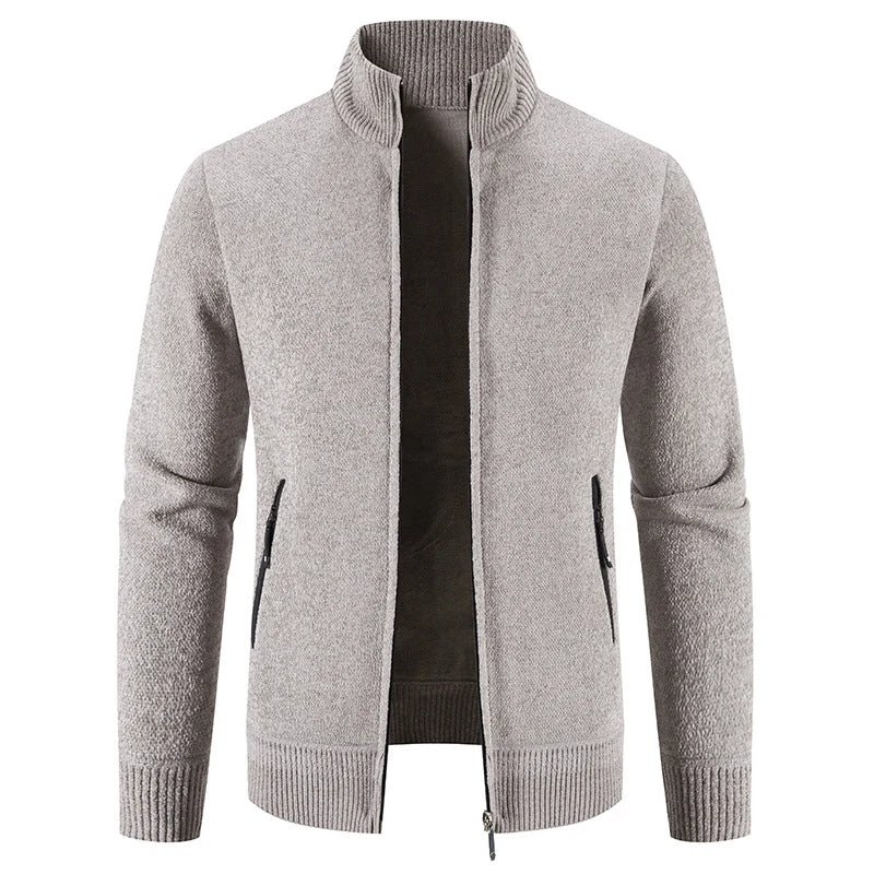 Herren elegante Strickjacke mit hohem Kragen und praktischen Reißverschlusstaschen