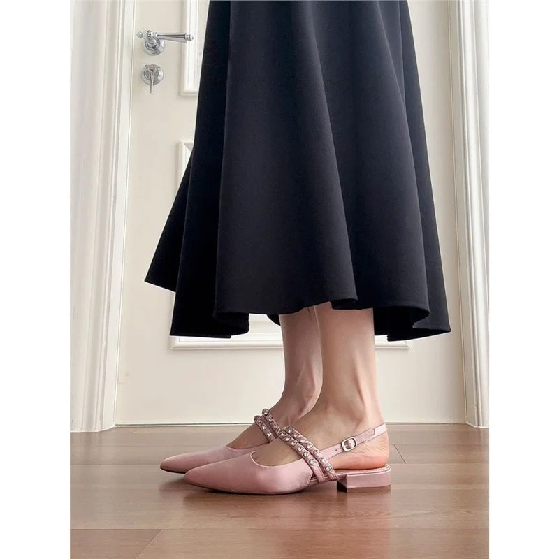 Damen elegante Slingback Ballerinas mit zierlichem Schmuckdetail