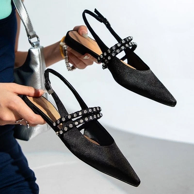 Damen elegante Slingback Ballerinas mit zierlichem Schmuckdetail