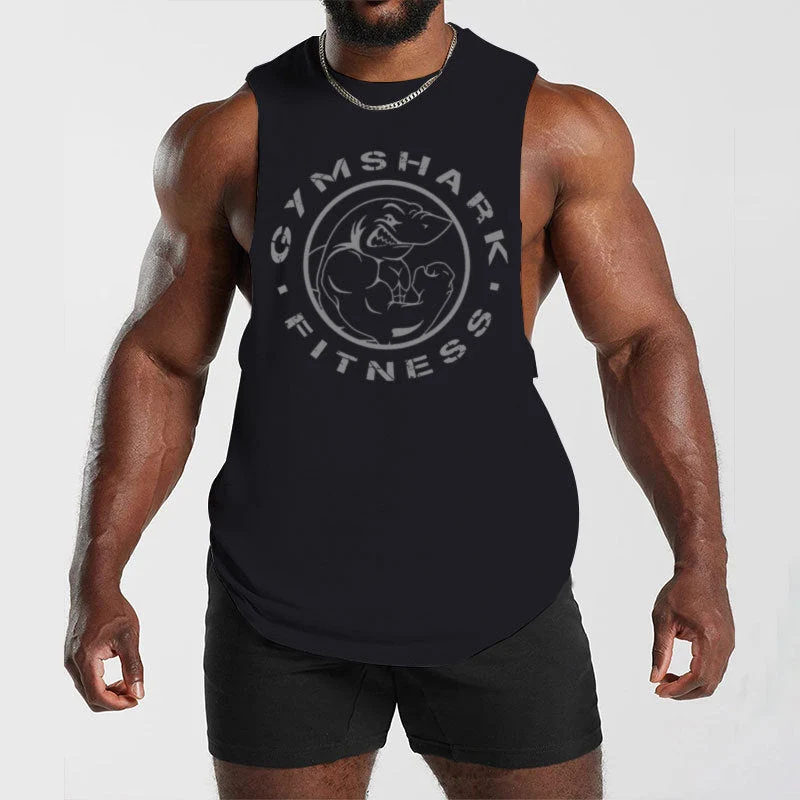 Herren ärmelloses Muskelshirt mit extra tiefen Armöffnungen und großem Logodruck