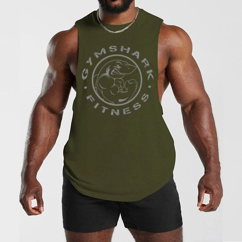 Herren ärmelloses Muskelshirt mit extra tiefen Armöffnungen und großem Logodruck