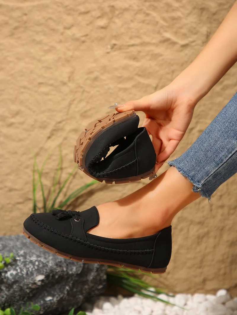 Damen bequeme Mokassins mit flexibler Sohle und eleganter Knoten-Applikation