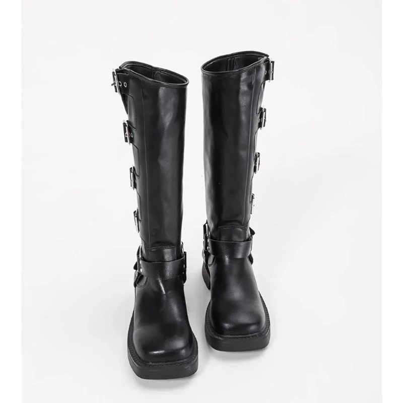 Damen Stiefel mit modischen Schnallen und robustem Blockabsatz
