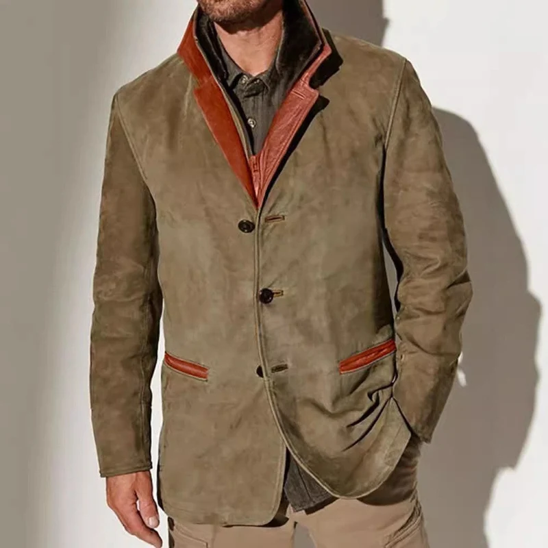 Herren elegante Wildlederjacke mit Kontrastdetails