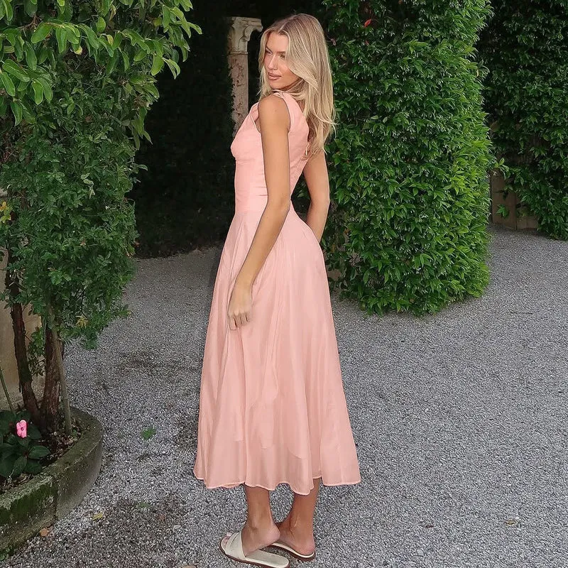Damen Fließendes Midikleid mit dezentem Knopfdesign