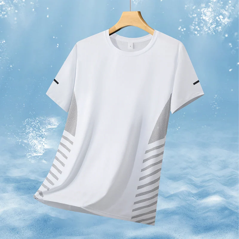 Herren atmungsaktives Sportshirt mit Netz-Einsätzen, feuchtigkeitsableitender Funktionsstoff und reflektierenden Streifen