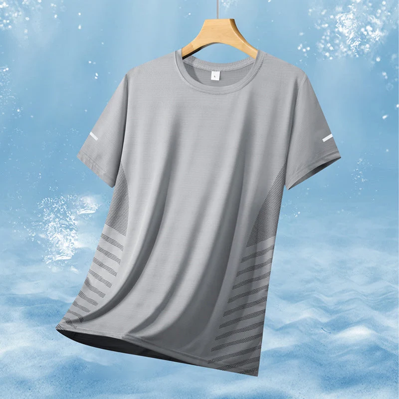 Herren atmungsaktives Sportshirt mit Netz-Einsätzen, feuchtigkeitsableitender Funktionsstoff und reflektierenden Streifen