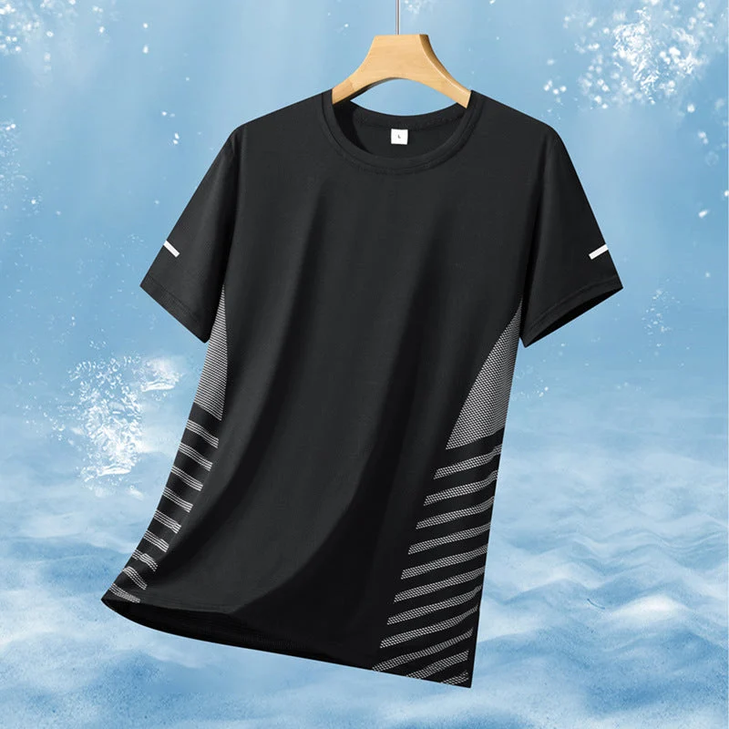 Herren atmungsaktives Sportshirt mit Netz-Einsätzen, feuchtigkeitsableitender Funktionsstoff und reflektierenden Streifen