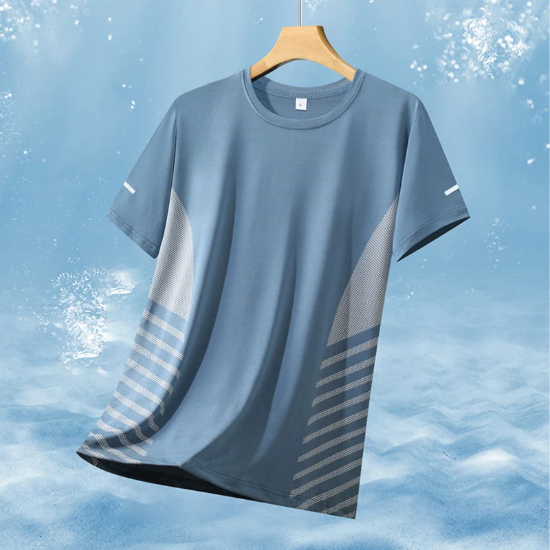 Herren atmungsaktives Sportshirt mit Netz-Einsätzen, feuchtigkeitsableitender Funktionsstoff und reflektierenden Streifen